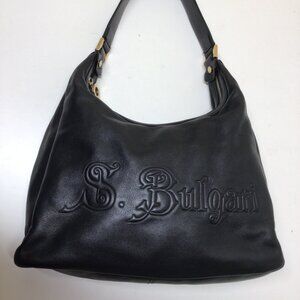 Bvlgari S. Bulgari logo Embossed Leather Shoulder Hobo Bag